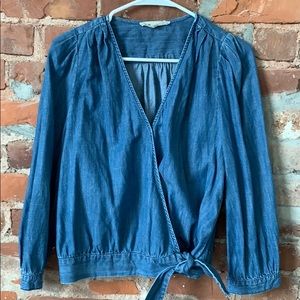 Madewell Denim Wrap Top descanso wash